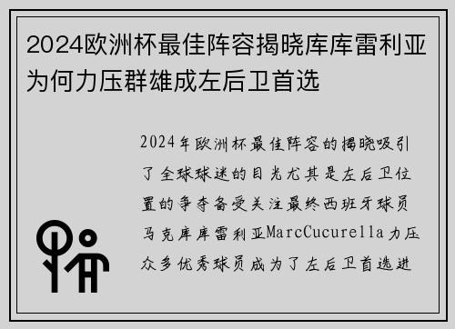 2024欧洲杯最佳阵容揭晓库库雷利亚为何力压群雄成左后卫首选 2024欧洲杯最佳阵容揭晓库库雷利亚为何力压群雄成左后卫首选